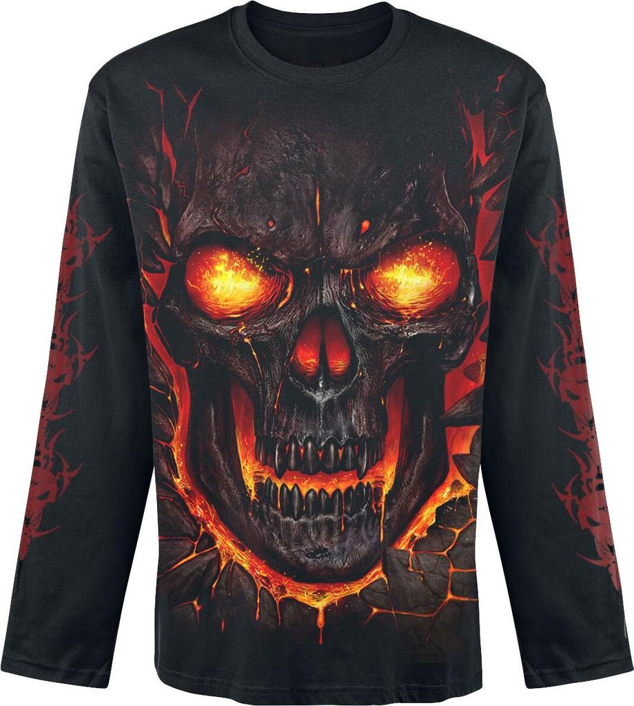 Spiral Langarmshirt Herren Skull Lava schwarz L