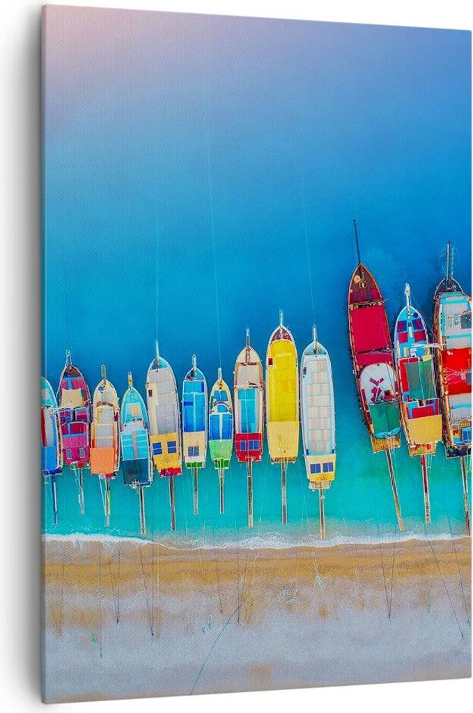 Bild auf Leinwand - Leinwandbild - Einteilig - Schiffe Strand Perspektive - 70x100cm - Wand Bild - Wanddeko - Wandbilder - Leinwanddruck - Wanddeko...