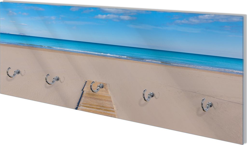 Wallario Flurgarderobe Wandgarderobe aus Glas, mit 5 Haken, Größe 80 x 30 cm, Motiv Auf dem Holzweg zum blauen Meer