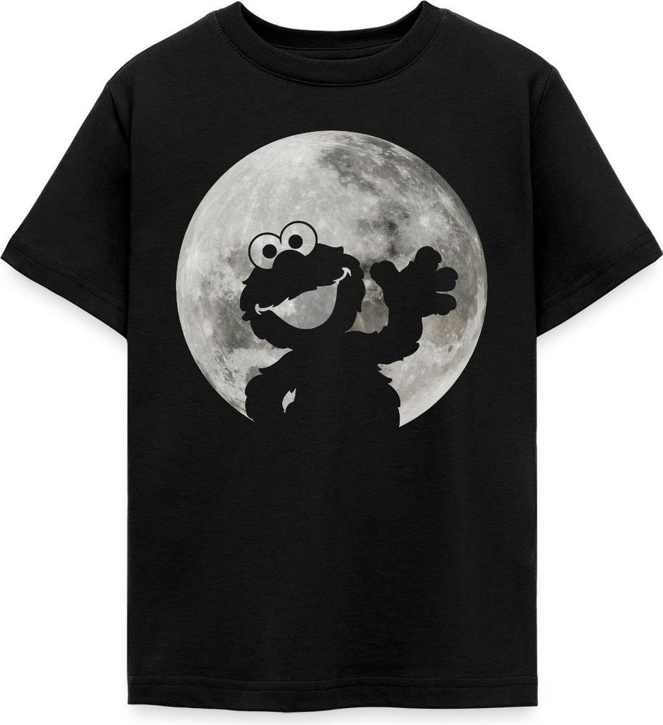 Spreadshirt Sesamstraße Elmo Im Vollmond Teenager T-Shirt, 152/164 (12-14 Jahre), Schwarz