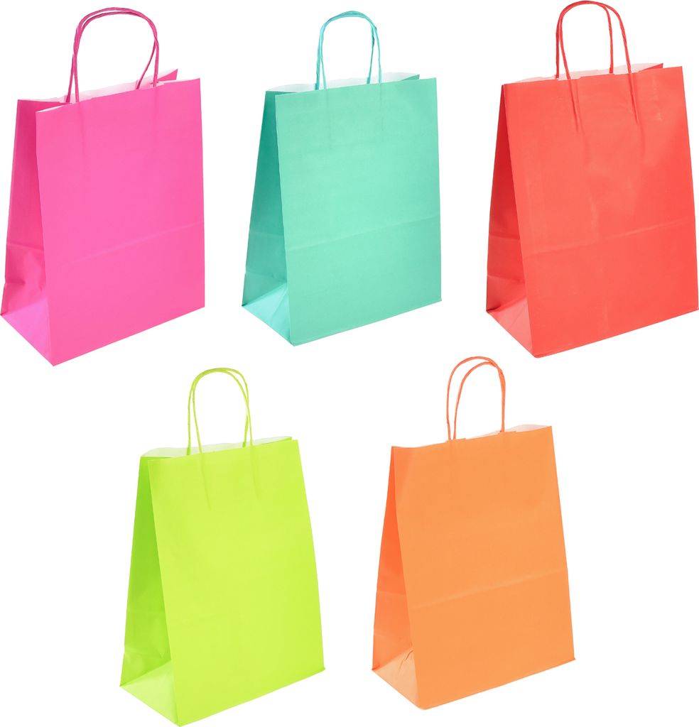 Bunte Papiertragetaschen 23x12x30cm mit Henkel, umweltfreundlich, ideal für Geschenke und Einkäufe - 30er Set, PEFC-, PK30 Stück