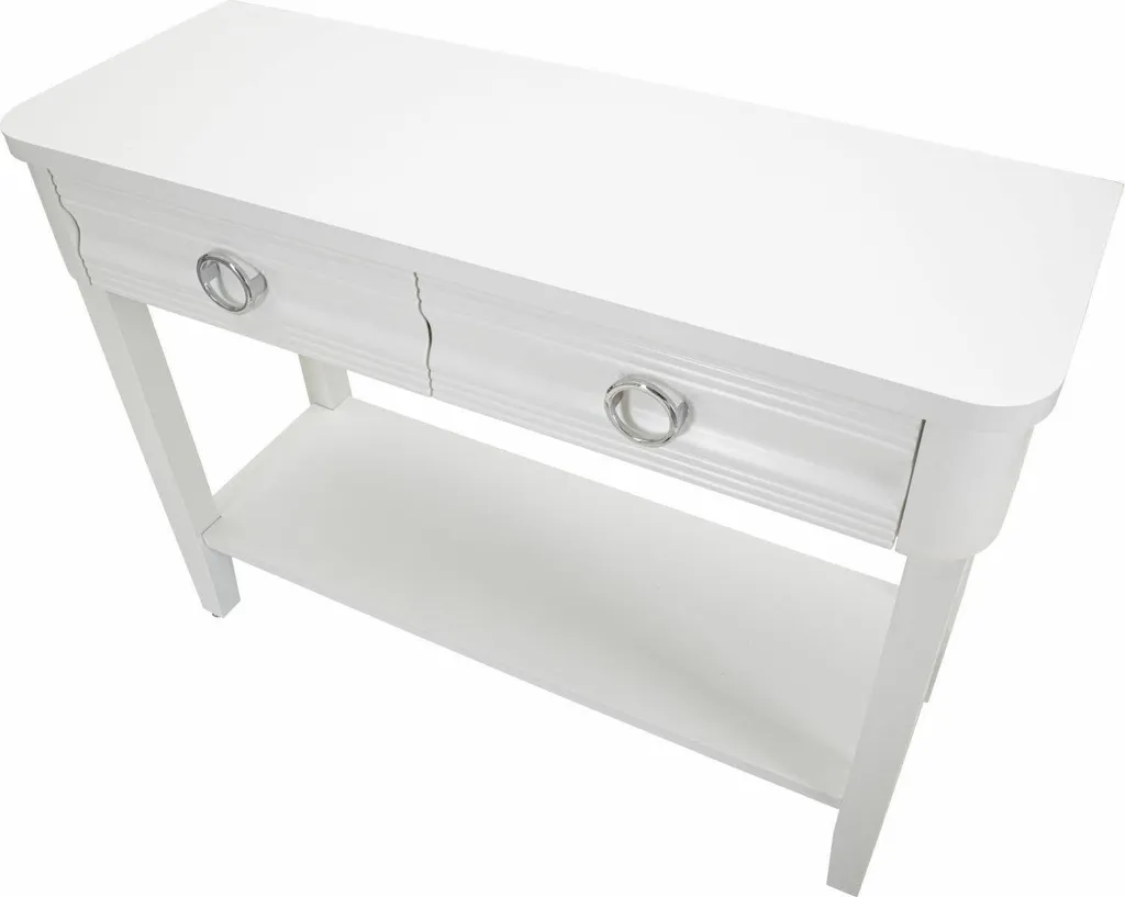 Table Console d'Entrée Blanche Bakar 110 cm avec Tablette Inférieure - 7