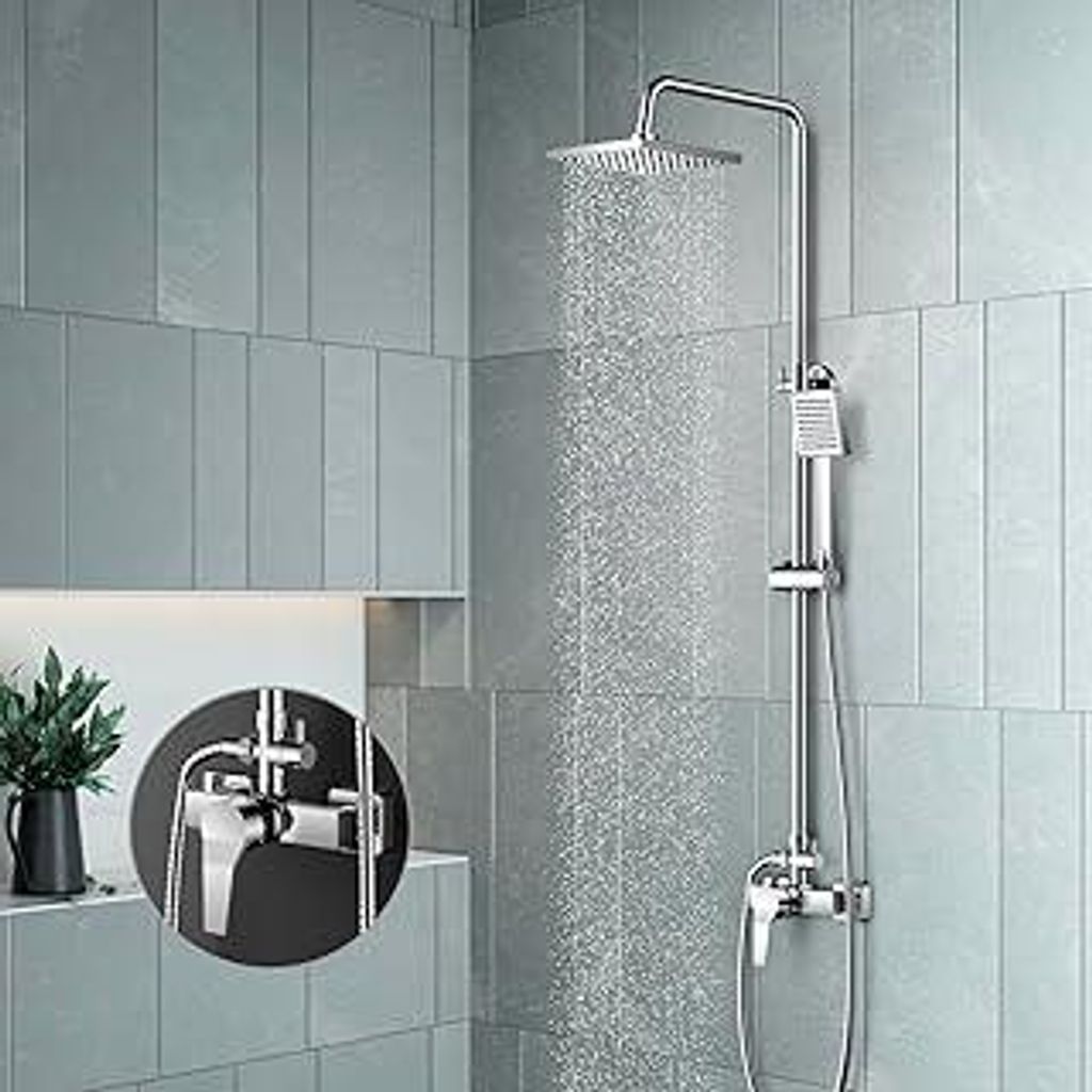 KOMIRO Duschset mit Armaturen, Duschsystem mit Einhebelmischer-Brausearmatur, verstellbarer Brausestange und quadratischem Duschkopf, Regendusche m...