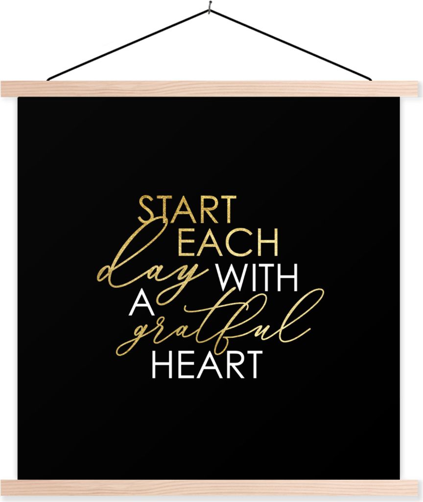 MuchoWow Textilposter Zitat - Herz - Gold - Schwarz 40x40 cm mit holzfarbenen Rahmen - Posterleiste