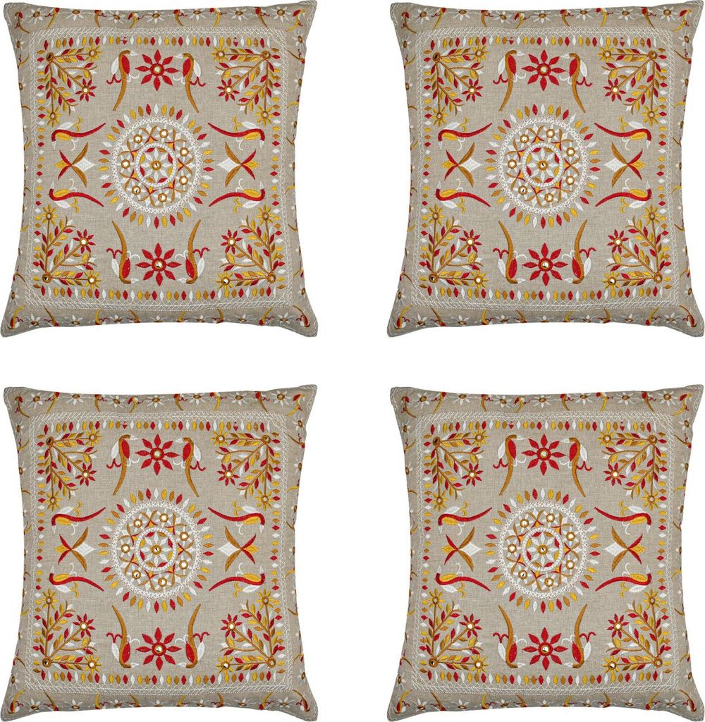 Marrakesch 4er Set Kissenbezug Kissen 40x40 cm groß | Sofakissen Kuschelkissen aus Baumwolle bestickt als Wohnzimmer Deko auf dem Sessel & Sofa | ...