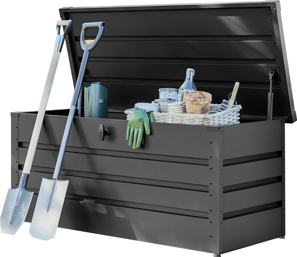 GFP Primeyard Gartenbox 152x69x61 cm Aufbewahrungsbox Auflagenbox Gartentruhe Metall anthrazit wasserdicht