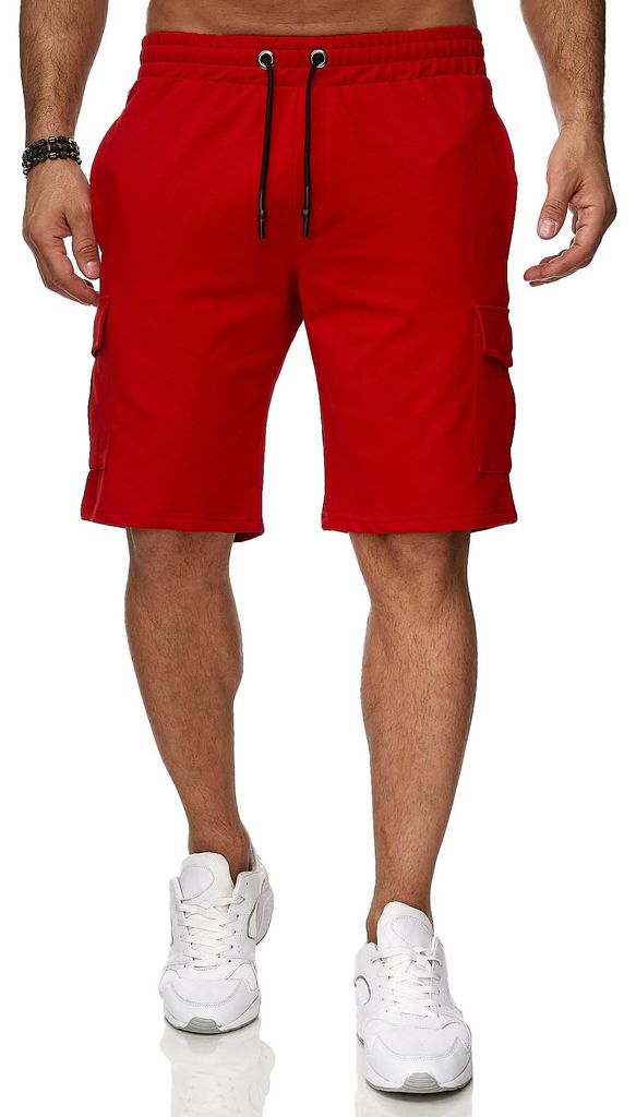 Reslad Kurze Hose Herren Cargo Bermuda Shorts Jogginghose Sport-Hose RS-5069 Rot M