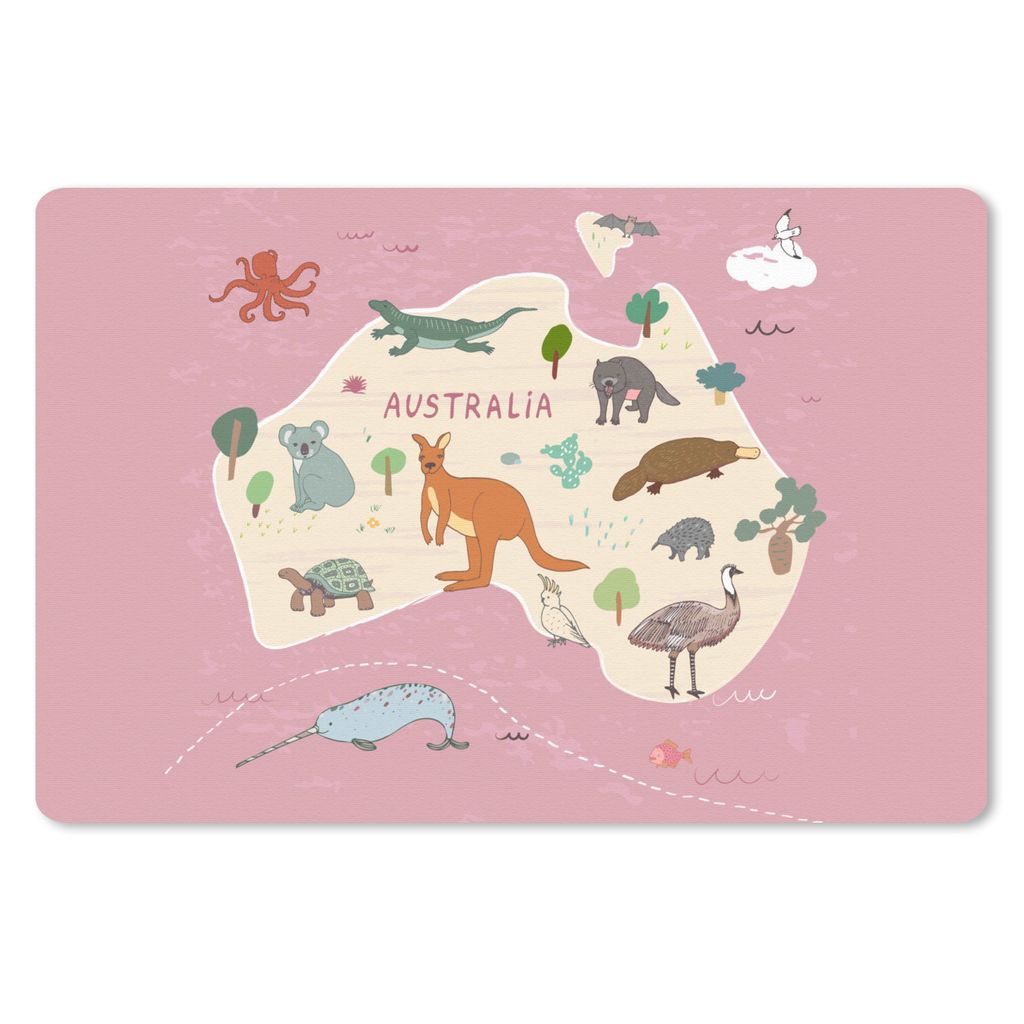 MuchoWow Mauspad Mousepad Australien - Weltkarte - Kinder - Tiere - Mädchen - Kinder 27x18 cm - Mousepads - Maus Mat - Pad - Mausunterlage - Bü...