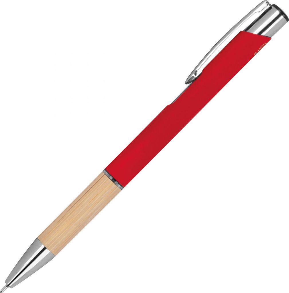 10x Gelschreiber aus Metall und Bambus-Holz / Farbe: rot