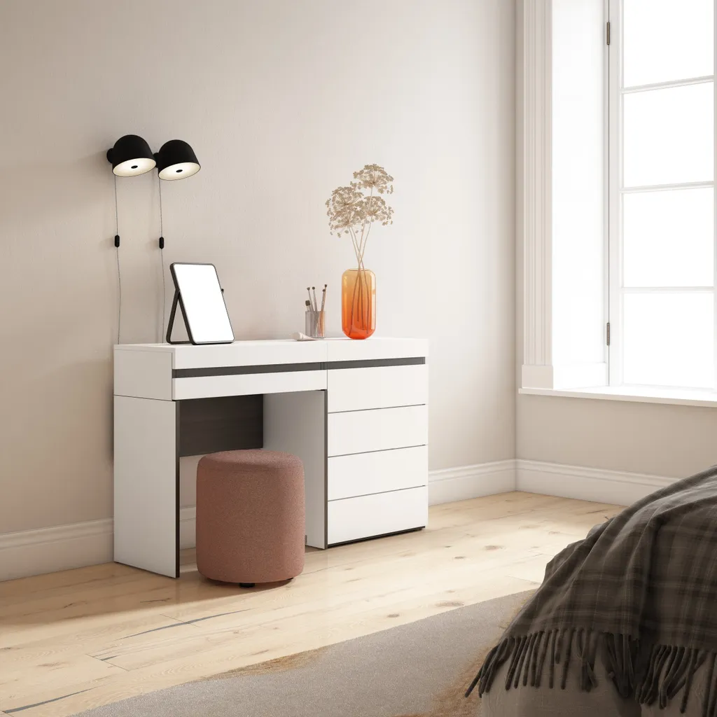 Console Coiffeuse Blanche avec Tiroir de Rangement pour Chambre Moderne - 2