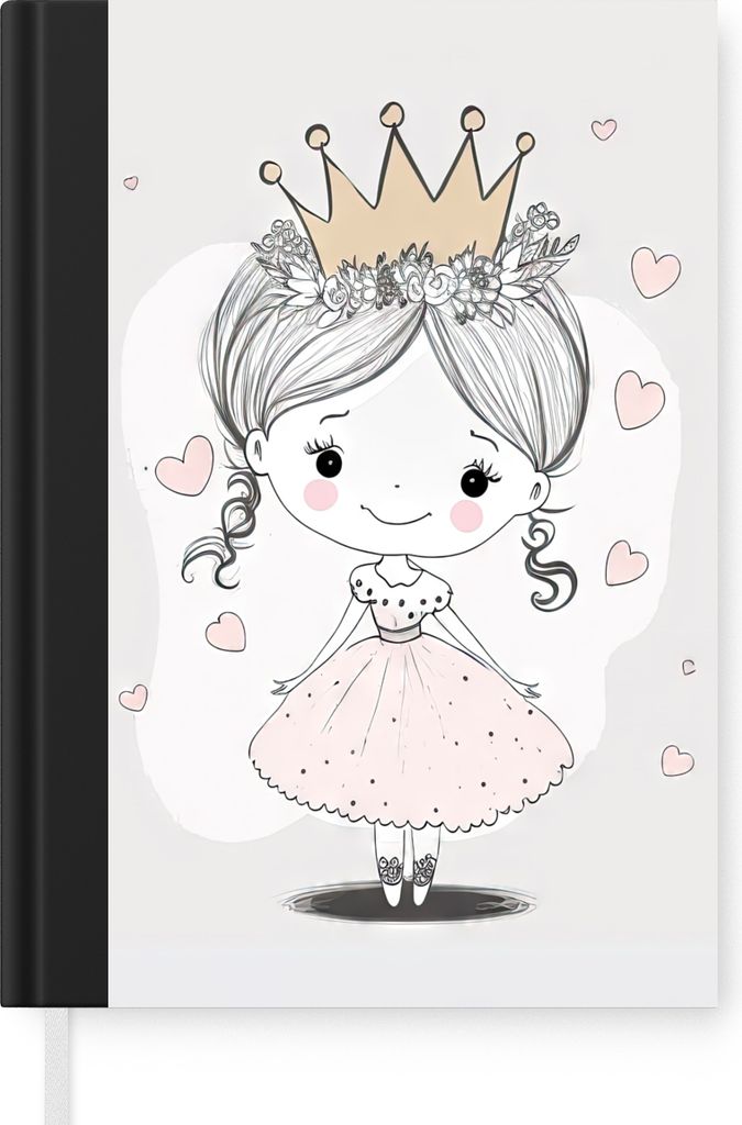 MuchoWow Notizbuch Tagebuch Haushaltsbuch Notebook A5 Prinzessin - Herzen - Blumen - Krone - Mädchen - Notizblock - Notizheft - Notebook - Schre...