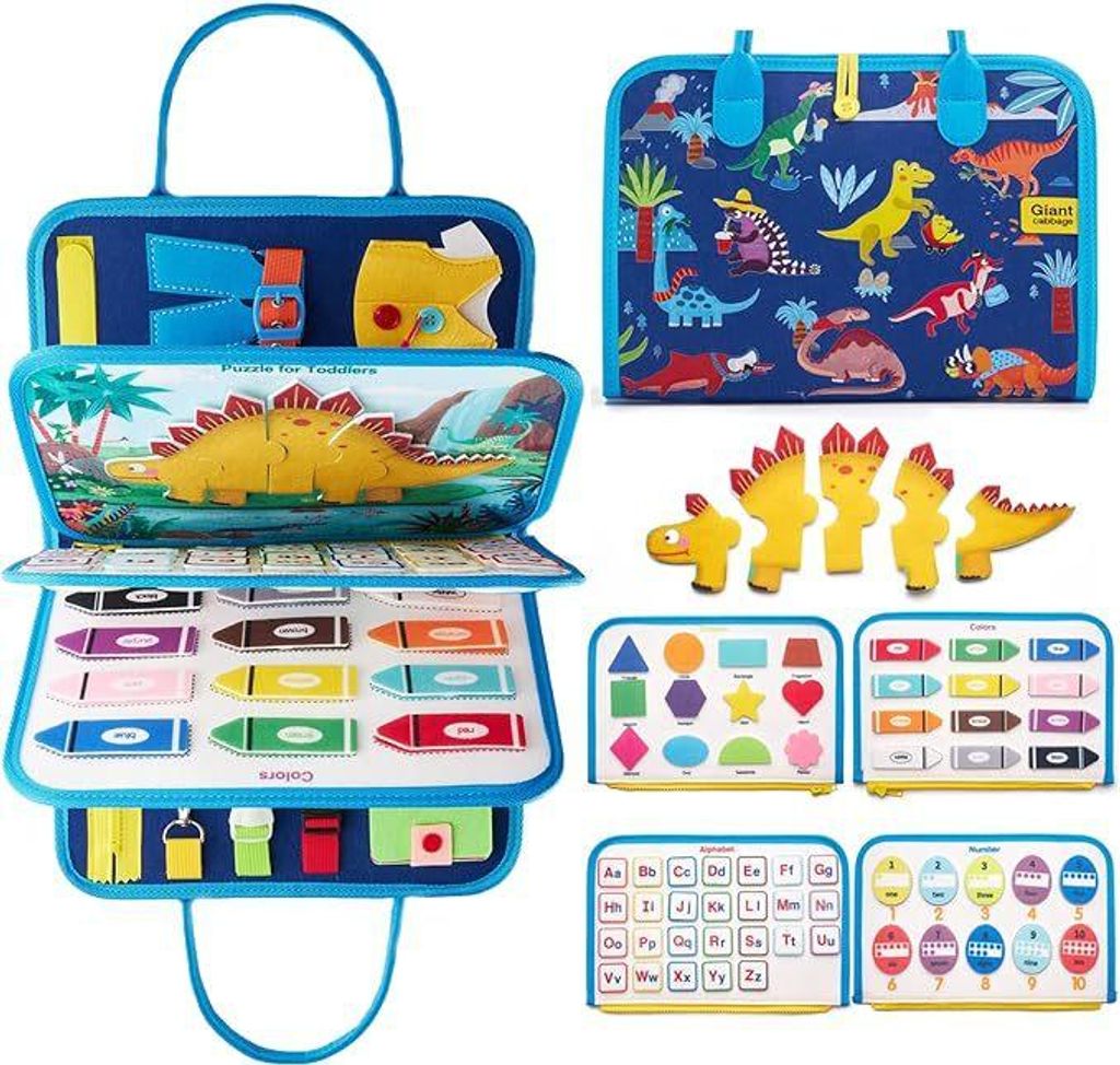 Lernspielzeug Filz Busy Board für Kinder, Motorikbrett, multifunktional, Reise-Spielzeug, Walddinosaurier
