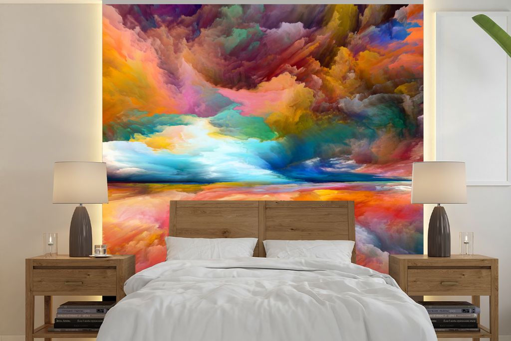 MuchoWow Fototapete für Wohnzimmer oder Schlafzimmer Wandtapete Vinyl Motivtapete Gemälde - Ölgemälde - Abstrakt - Wolken - 350x350 cm - Schl...
