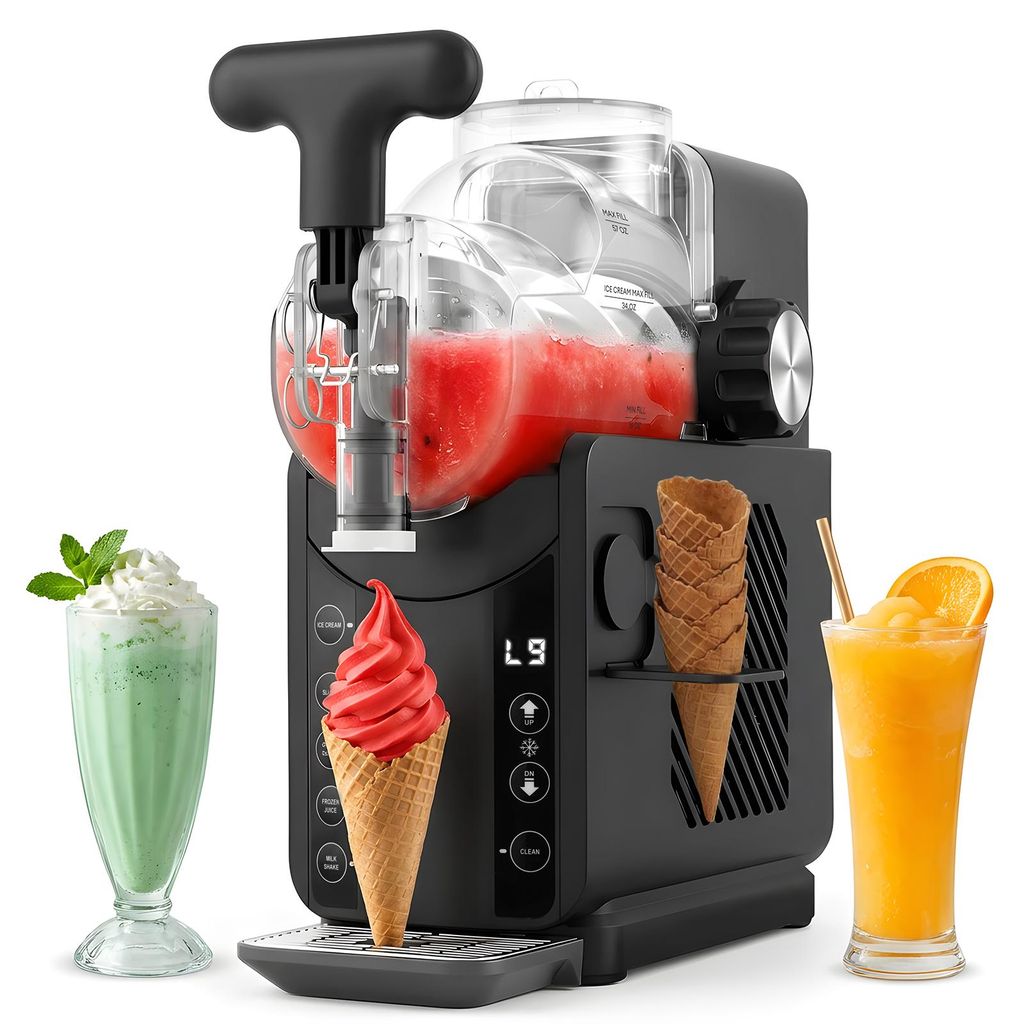 CkeyiN Eismaschine Ice Cream Maker Machine 5 Programme ohne Eis benötigt Selbstreinigung 1,8 L 180 W, 15–60 Minuten Zubereitungszeit LED-Anzeige