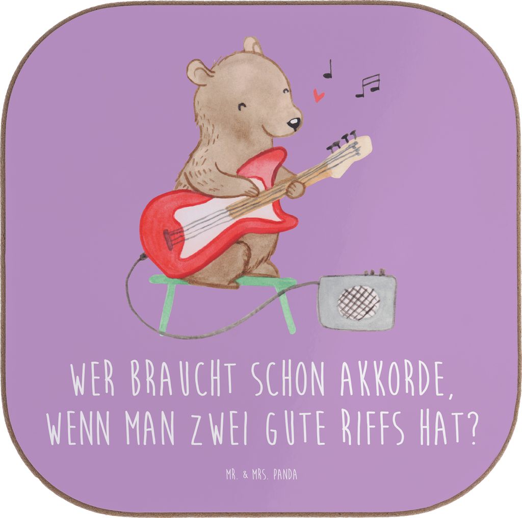 Mr. & Mrs. Panda Holzuntersetzer E-Gitarre Zwei Riffs - Lavendeltraum - Geschenk, Tassenuntersetzer, Musiker, Musikstil, elektrische Gitarre, Lerne...