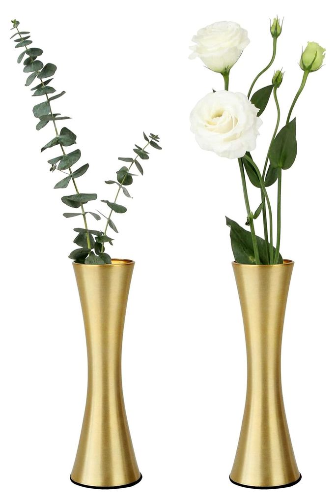 17 cm große, messingfarbene Metallvase, kleine Blumenvasen, 2er-Set, moderne dekorative Vase für Heimdekoration, Hochzeit oder Geschenk