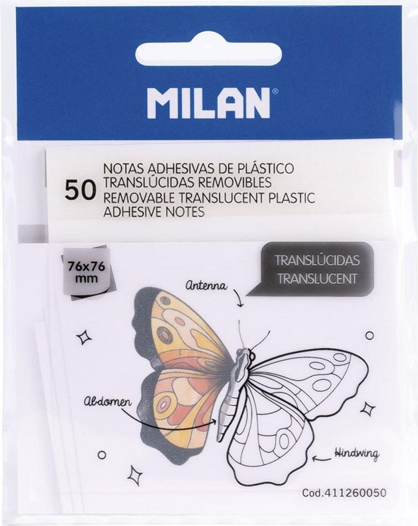 Milan 411260050, Transparent, Weiß, Quadratisch, Entfernbar, Weiss auf Transparent, 76 x 76, 76 mm