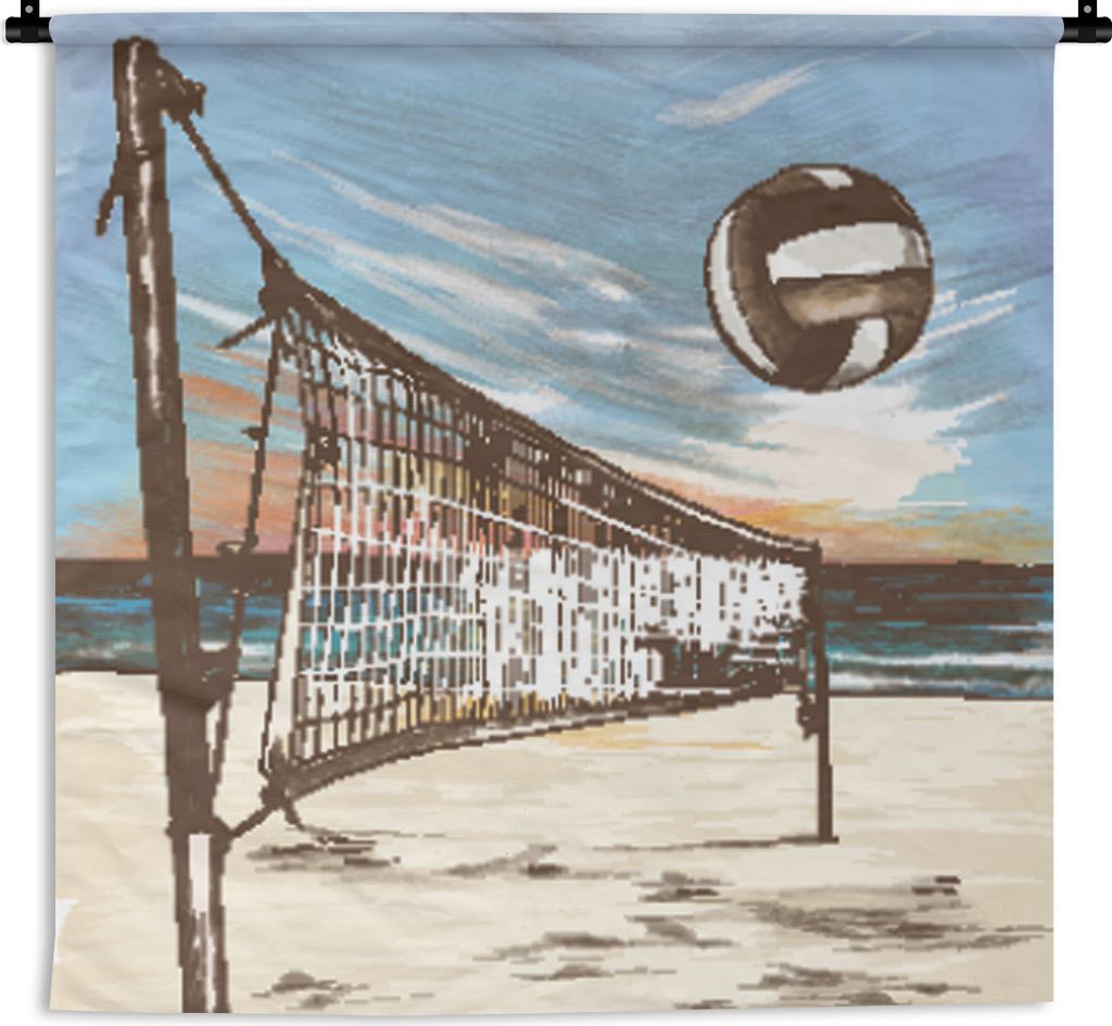 MuchoWow Wandteppich Wandbehang Strand - Volleyball - Netz 150x150 cm Tapisserie Dekoration Wandtuch - Wohnaccessoires - Modernes