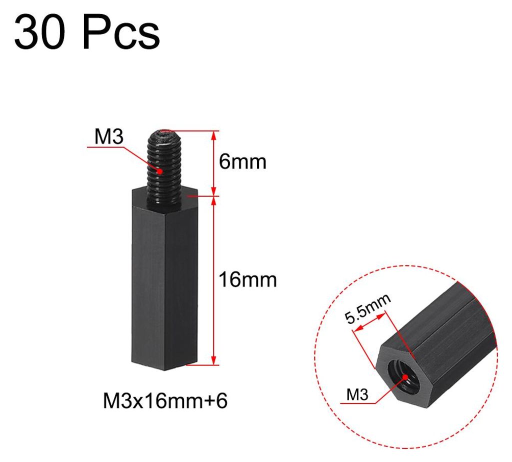 30 Stš¹ck Hex Standoff m?nnlich-weiblich Nylon PCB Motherboard Spacer M3x16mm + 6mm fš¹r FPV Drone Quadcopter, Computer & Platine Schwarz