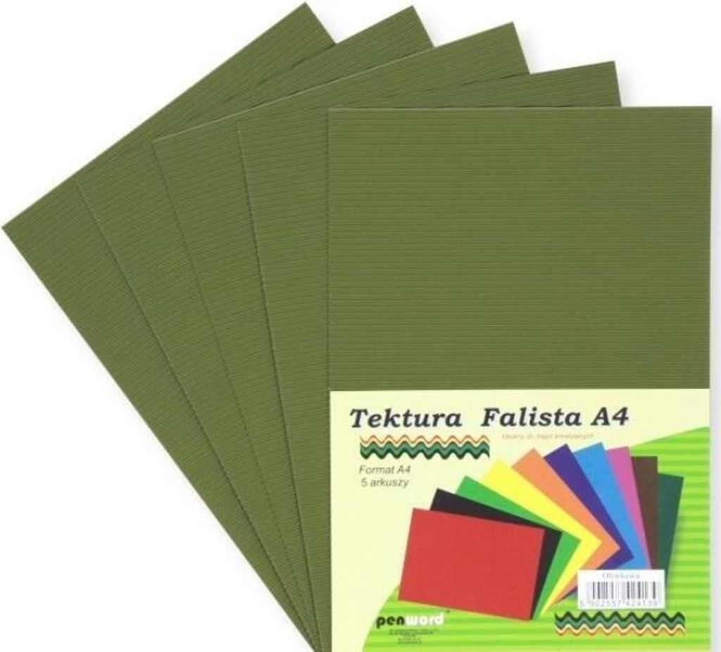 Tektura A4 falista oliwkowa 5szt