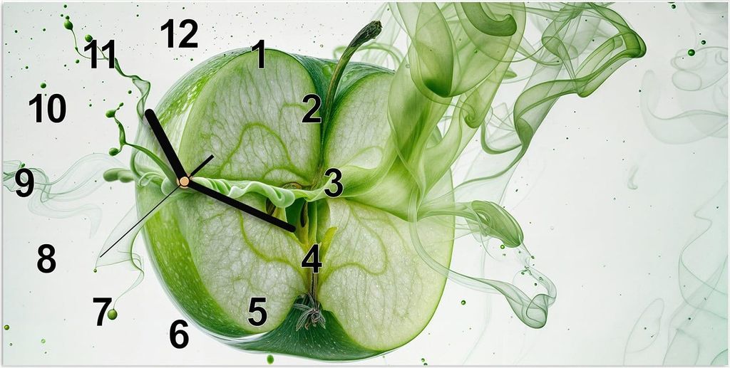 Wanduhr aus Glas mit Motiv Zerlegter Apfel- 60 x 30 cm - inkl. Aufhängesystem