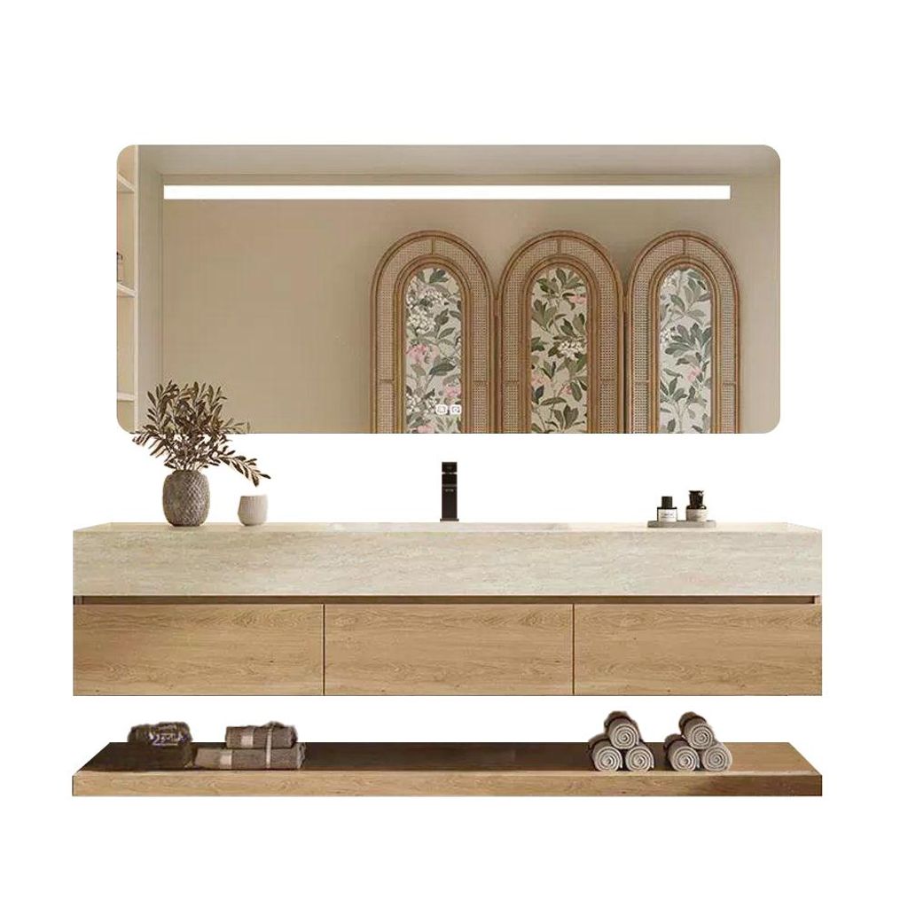 Wandhängendes Waschbecken-Set - Sinterstein - Travertine Produktbild 
