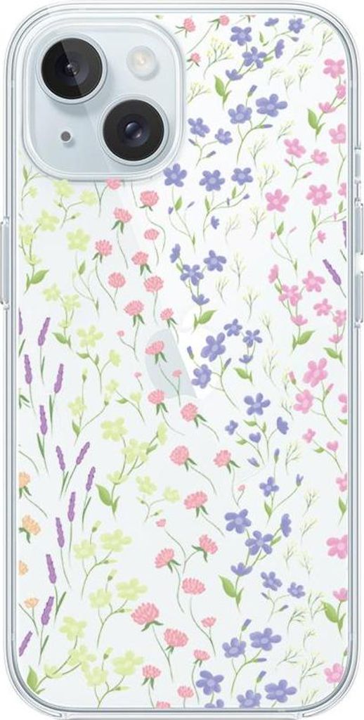 iPhone 15 Plus Hülle, transparent, Silikon Flexi, Wildblumen