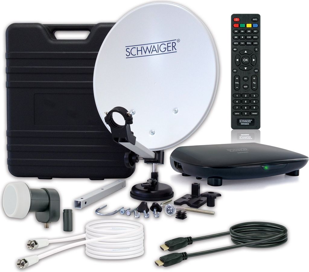Camping Satellitenanlage Weiß Stahl 35 cm mit Receiver Produktbild