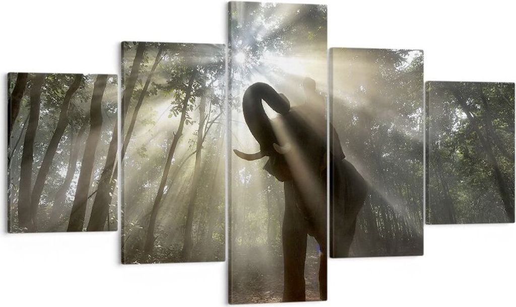 Bild auf Leinwand - Leinwandbild - Elefant Dschungel - 125x70cm - Wand Bild - Wanddeko - Leinwanddruck - Bilder - Kunstdruck - Wanddekoration - Lei...