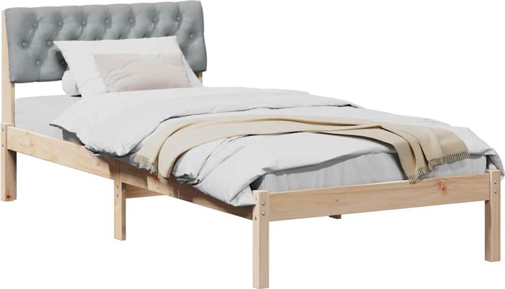 Bettgestell Braun und hellgrau 90 x 200 cm Massivholz Kiefer