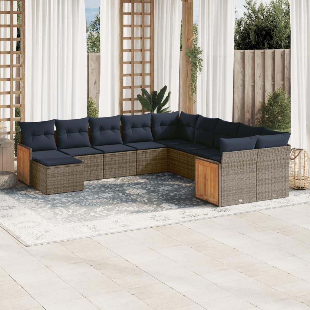 Maison Exclusive - 11-teiliges Gartensofa-Set mit Kissen, grau, Polyrattan