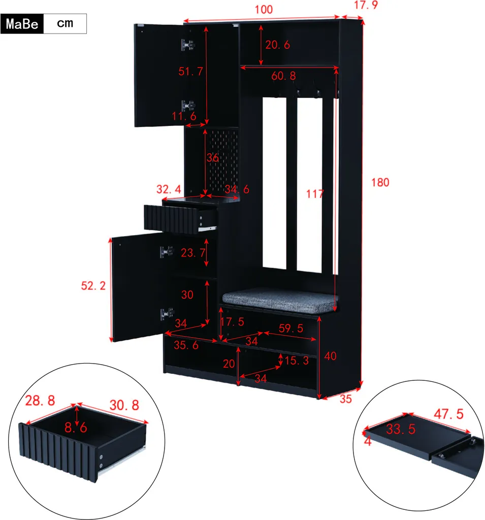 Armoire d'angle multifonctionnelle avec banc à chaussures métal noir - 5