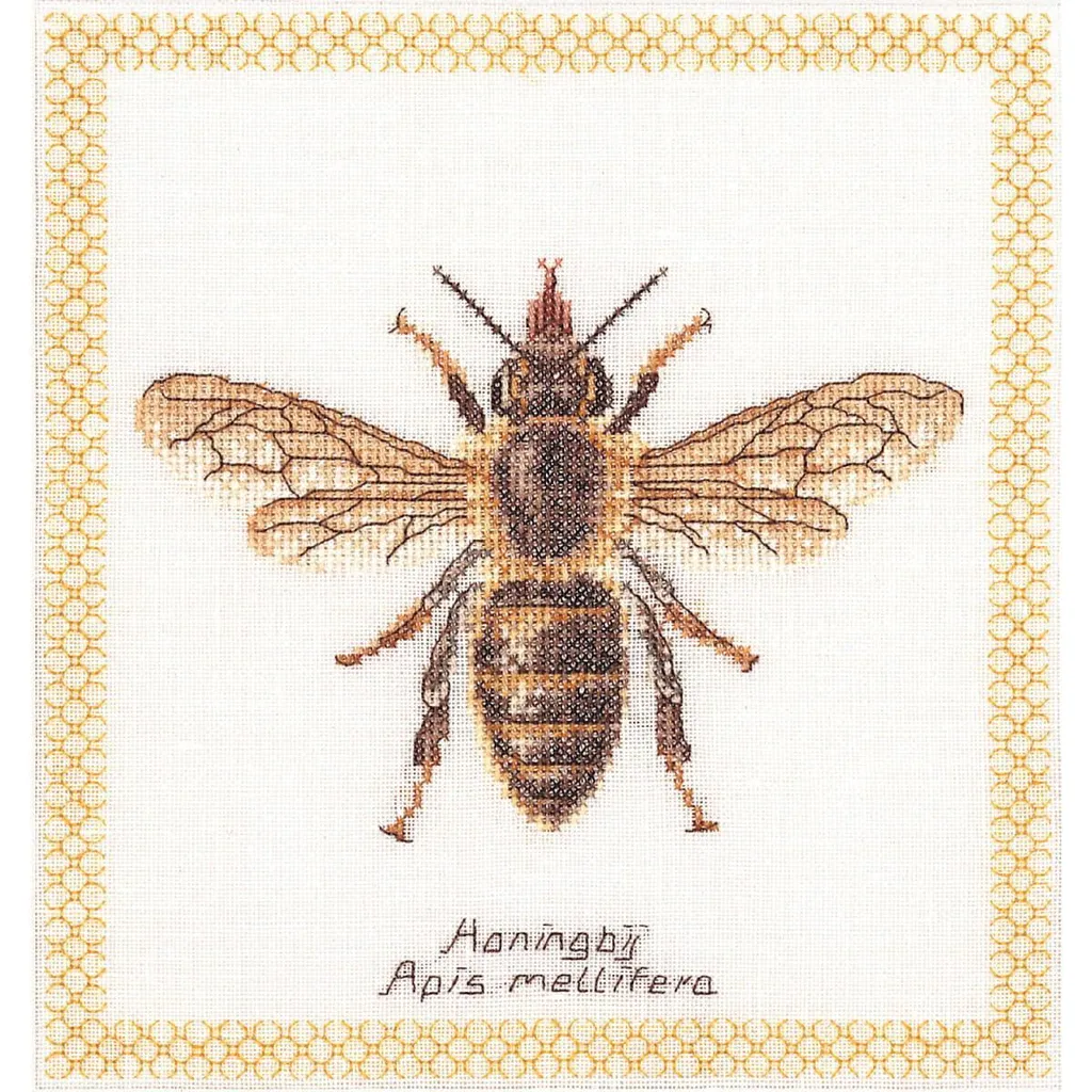 Kit Broderie Honey Bee Thea Gouverneur Toile Aida Blanche 20x21 cm