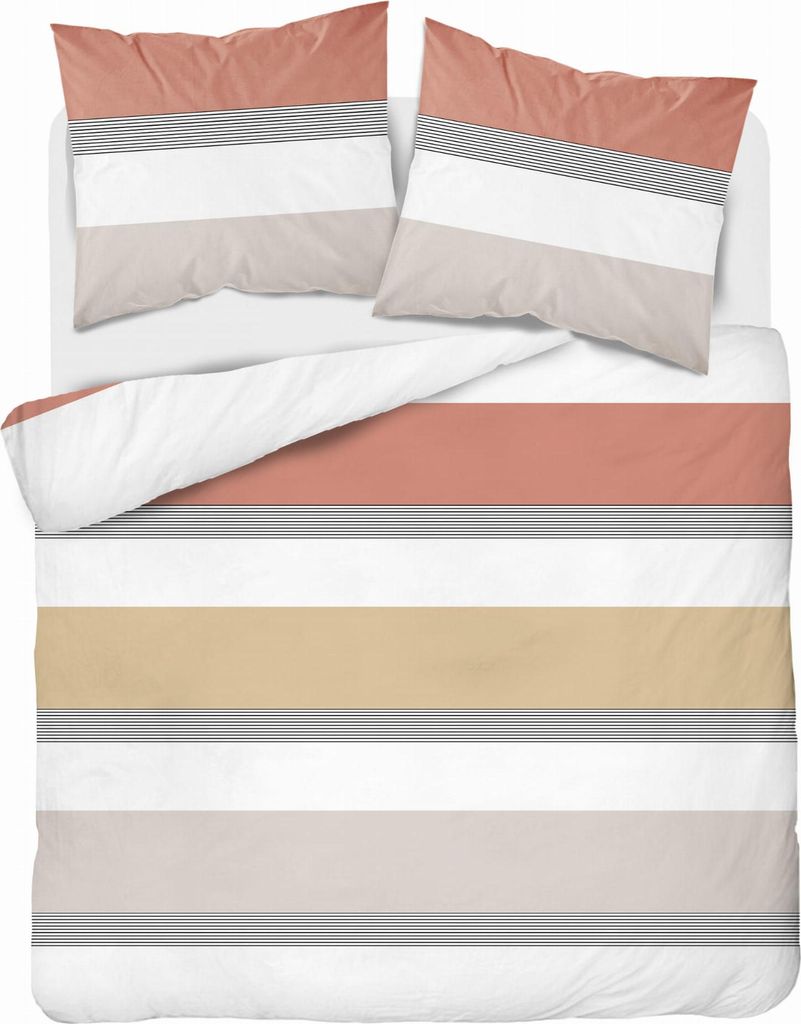 Baumwollbettwäsche 180x200 Streifen Beige Orange