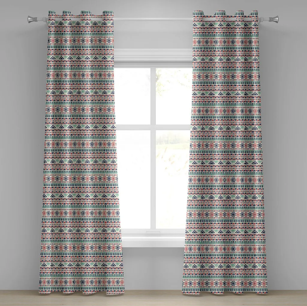 Rideau à œillets tribal ABAKUHAUS motif aztèque 280x175 cm bleu nuit