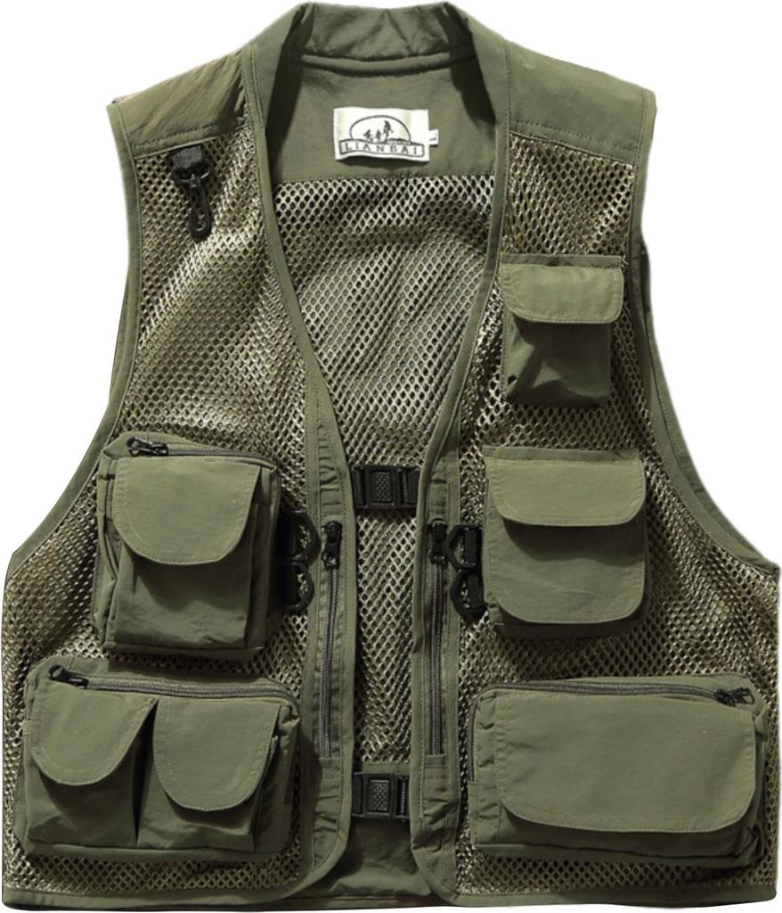 Schnelltrocknende Fliegenfischerjacke mit mehreren Taschen, Fotoweste (olivgrün)