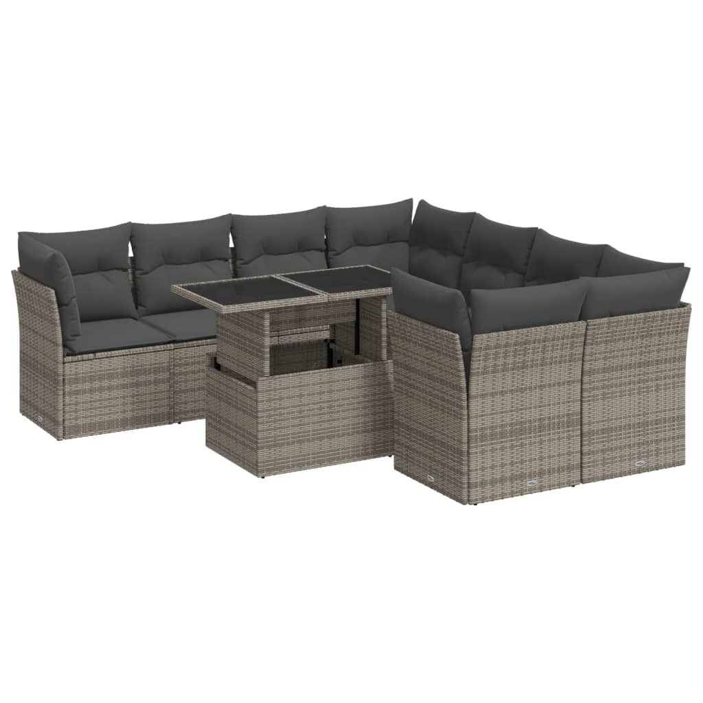 "2026 Aktion" 9-tlg. Garten-Lounge-Set - elegantes Design - Sitzgruppe/Gartengarnitur - mit Kissen Grau Poly Rattan - Terassenmöbel NeuMöbel817819
