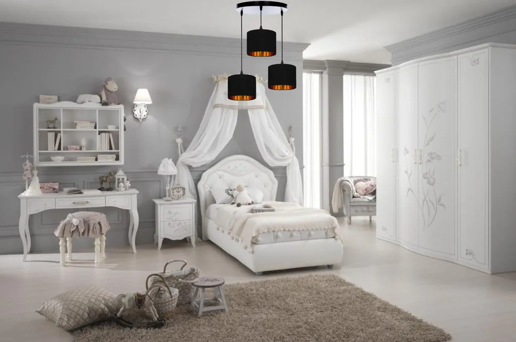 Luminaire Plafonnier Moderne Noir avec Abat-jour en Velours Chic 3 Feux