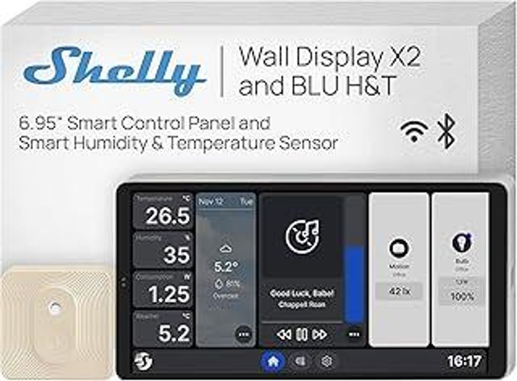Shelly Wall Display x2 Silver + BLU H&T Silber (Bundle) - WLAN-Smart-Home-Bedienfeld, Thermostat, Integriertes 5A-Relais, Neutralleiter Erforderlic...