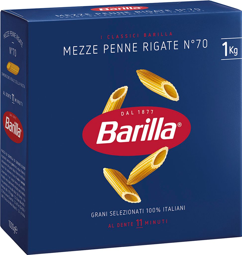 18x Pasta Barilla - Mezze Penne Rigate N.70 - 1kg - Italienische Nudeln