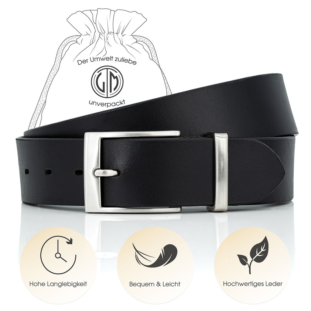 LINDENMANN Ledergürtel Herren, schwarz 40 mm Büffelleder, XL/XXL, Größe / Size:Bundweite 90 cm Gesamtlänge 105 cm W 35.4 M, Farbe / Color:schwarz