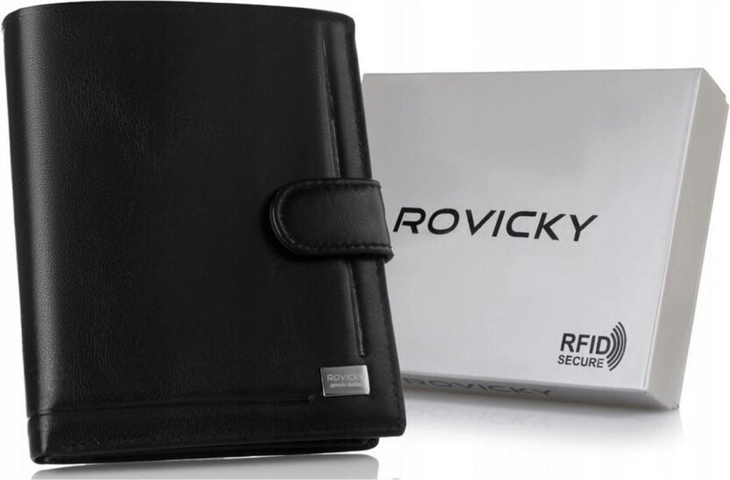 Rovicky | Großes Portemonnaie, mit Lederverschluss, für Männer, Naturleder, Schwarz, 10.5x13 cm