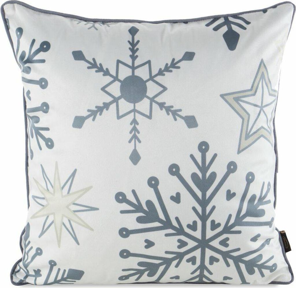 EUROFIRANY | Weihnachtskissenhülle - Kissenbezug - 45 x 45 cm - Weiß Grau - Schneeflockenmuster - Weihnachtskissenbezug