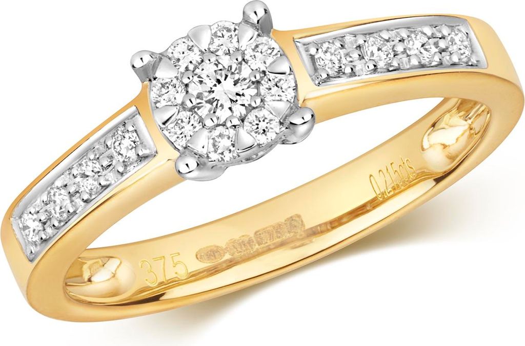 Funkelndes Feuer 9 Karat (375) Gold Damen - Diamant Solitärring Brillant-Schliff 0.21 Karat G - I1 I2, 50 (15.9); TRS317019KYRSK