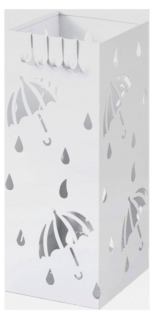 Metall Schirmständer mit Wasserauffangschale und Haken, Quader, Weiß, 20x20x49 cm