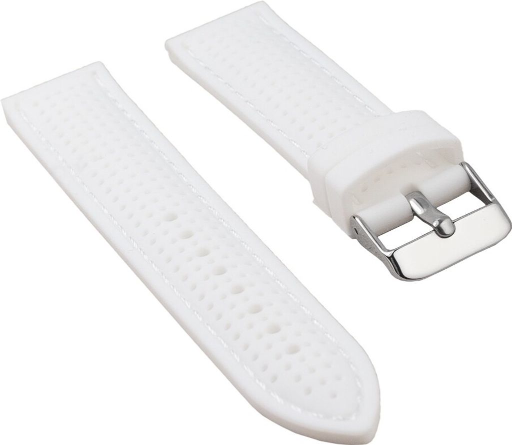 Ersatzband Silikon Band weiß gelocht mit einer Ziernaht 25532S, Stegbreite:22mm
