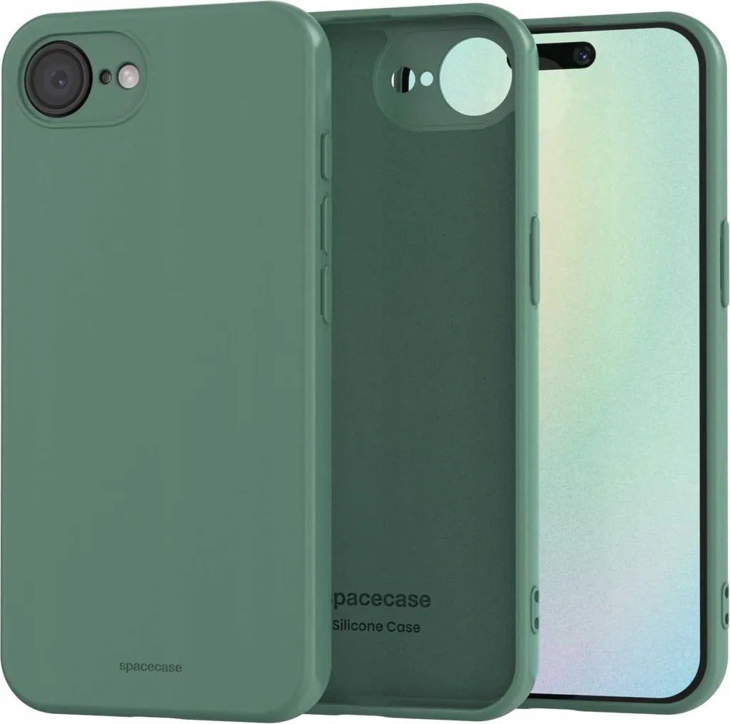 Coque en silicone SPACECASE pour iPhone 16E Vert - Protection Soft Touch