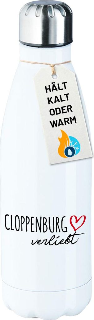 Huuraa Trinkflasche Cloppenburg verliebt 500ml White Edelstahl Wasserflasche Trinkflasche Geschenkidee
