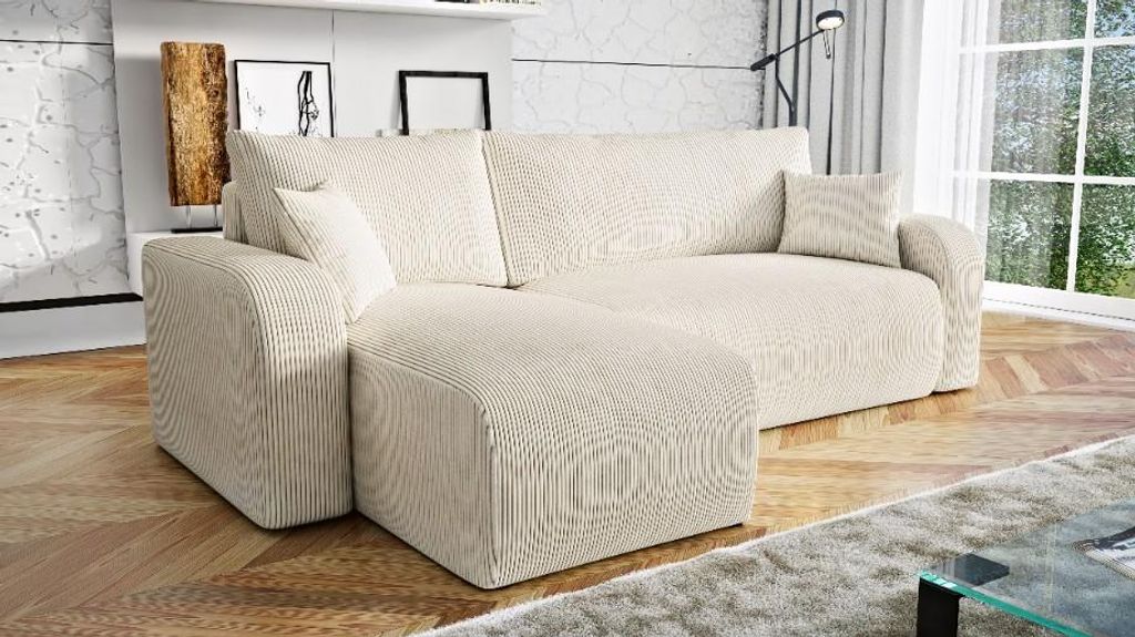 Wohnero24 Habana Ecksofa 251x153 cm mit Schlaffunktion 207x133 cm – Eckcouch mit Bettkasten – Cord Sofa L-Form – Wohnlandschaft Modern – Un...