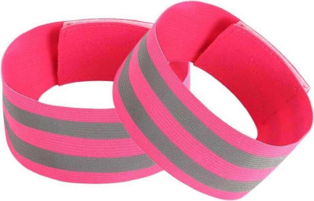 Packung mit 2 pinken doppelten Reflektorbändern elastische Fahrrad-Hosenklammer reflektierendes Armband für Outdoor-Jogging Radfahren Wandern Rei...